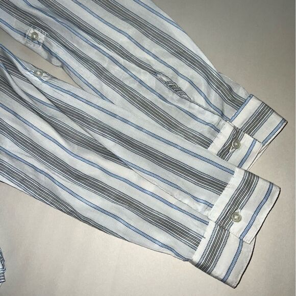 Express The City Shirt Size M White Black Blue Striped Long‎ Sleeve Button Up - Picture 7 of 13